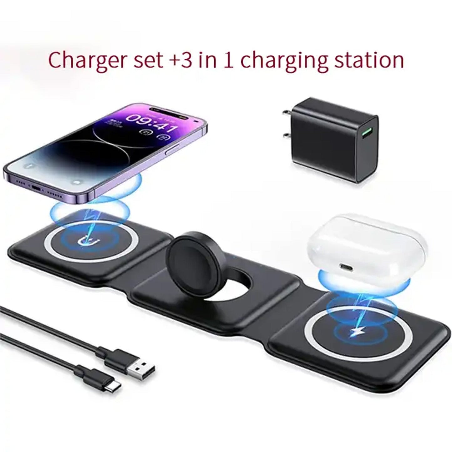 3in1 Wireless Magnetic Foldable Mat Charger For Iphones & Galaxy