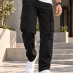 6 Pocket Regular Fit Black Cargo