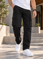 6 Pocket Regular Fit Black Cargo