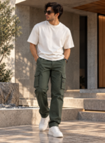 6 Pocket Regular Fit Dark Green Cargo - Image 2