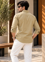 Solid Regular Fit Cream Cotton Shirt - Image 3