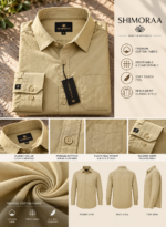 Solid Regular Fit Cream Cotton Shirt - Image 4