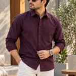 Solid Regular Fit Purple Cotton Shirt