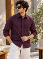 Solid Regular Fit Purple Cotton Shirt