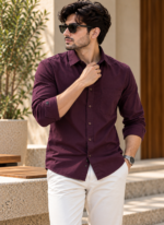Solid Regular Fit Purple Cotton Shirt - Image 2