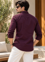 Solid Regular Fit Purple Cotton Shirt - Image 3