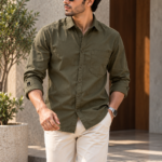 Solid Regular Fit Green Cotton Shirt