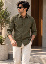 Solid Regular Fit Green Cotton Shirt