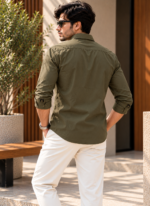 Solid Regular Fit Green Cotton Shirt - Image 3