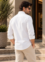 Solid White Cotton Shirt - Image 3