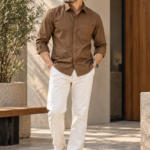 Solid Regular Fit Brown Cotton Shirt