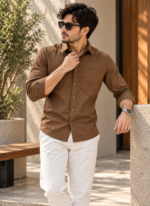 Solid Regular Fit Brown Cotton Shirt - Image 2