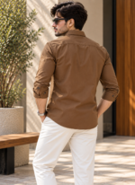 Solid Regular Fit Brown Cotton Shirt - Image 3