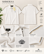 Textured Knit Solid Zipper Polo T-Shirt - Image 2