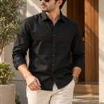 Black Cotton Linen Shirt