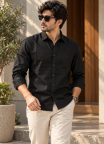 Black Cotton Linen Shirt