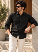 Black Cotton Linen Shirt - Image 2