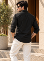 Black Cotton Linen Shirt - Image 3