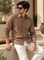 Brown Cotton Linen Shirt - Image 2