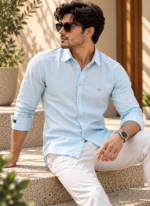Sky Blue Cotton Linen Shirt - Image 2
