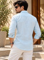 Sky Blue Cotton Linen Shirt - Image 3