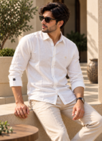 White Cotton Linen Shirt - Image 2