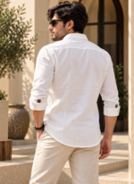 White Cotton Linen Shirt - Image 3