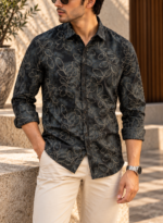 Black Botanical Print Full-Sleeve Shirt - Image 2