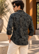Black Botanical Print Full-Sleeve Shirt - Image 3