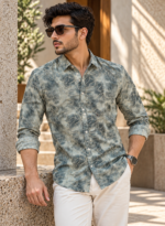 Botanical Print Gray Full-Sleeve Shirt - Image 2