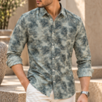 Botanical Print Gray Full-Sleeve Shirt