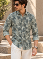 Botanical Print Gray Full-Sleeve Shirt