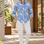 Blue Abstract Leaf Print Shirt