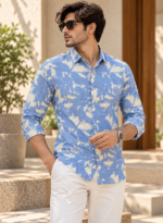 Blue Abstract Leaf Print Shirt - Image 2