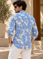 Blue Abstract Leaf Print Shirt - Image 3
