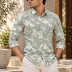 Sage Green Abstract Leaf Print Shirt