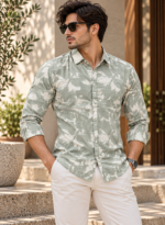 Sage Green Abstract Leaf Print Shirt