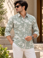 Sage Green Abstract Leaf Print Shirt - Image 2