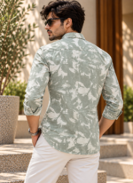 Sage Green Abstract Leaf Print Shirt - Image 3