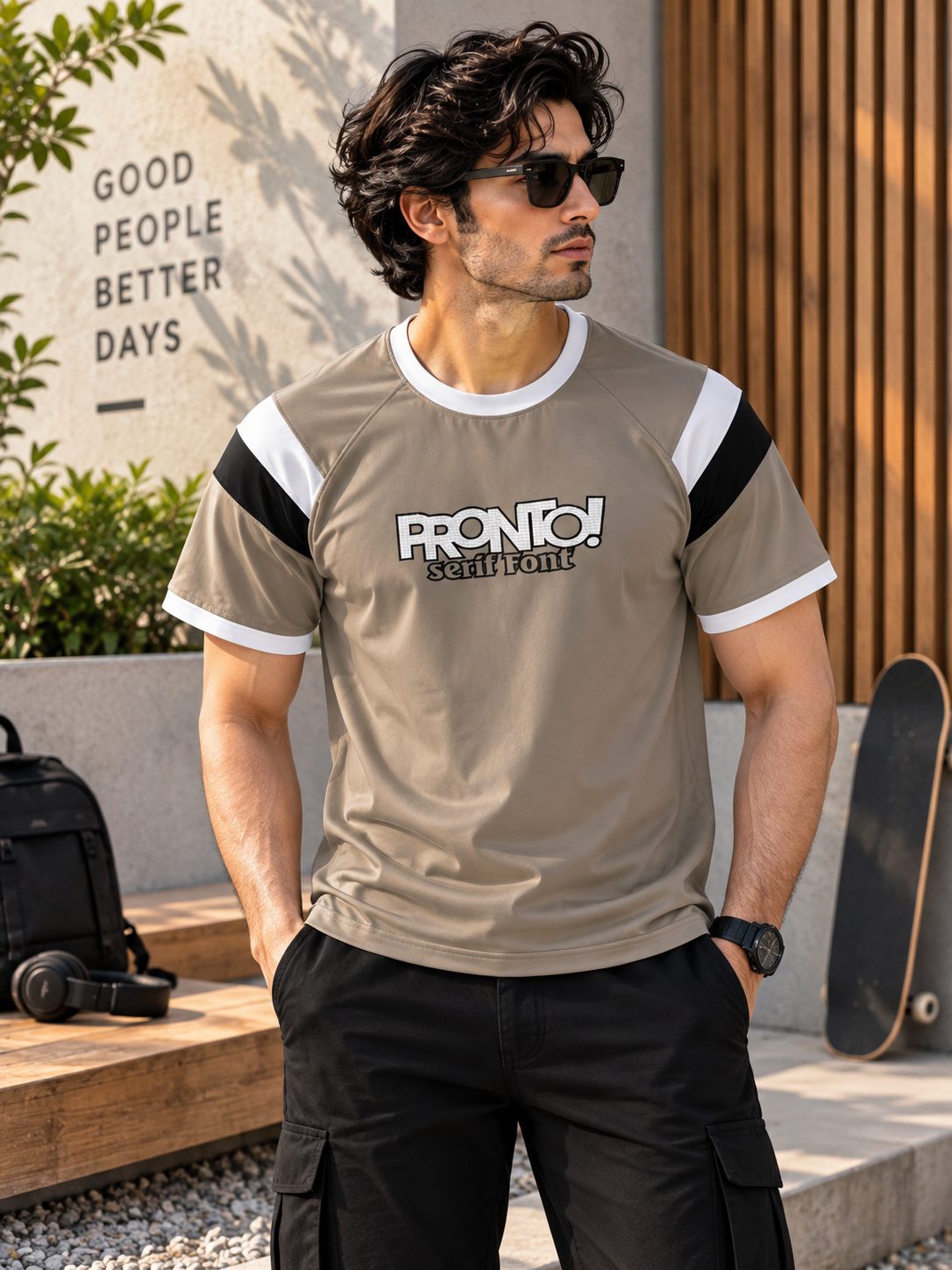 ProntoBeige1 Pronto Round Neck Regular Fit T-Shirt - Image 1