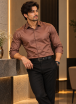 Chocolate Brown Satin Shirt - Image 3