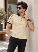 Shoulder Tape Solid Polo T-Shirt - Image 2