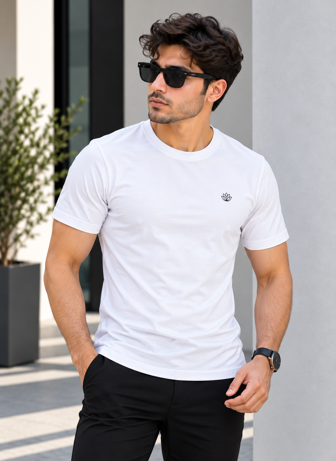 SolidRNwhite1 Solid Round Neck T-Shirt - Image 1