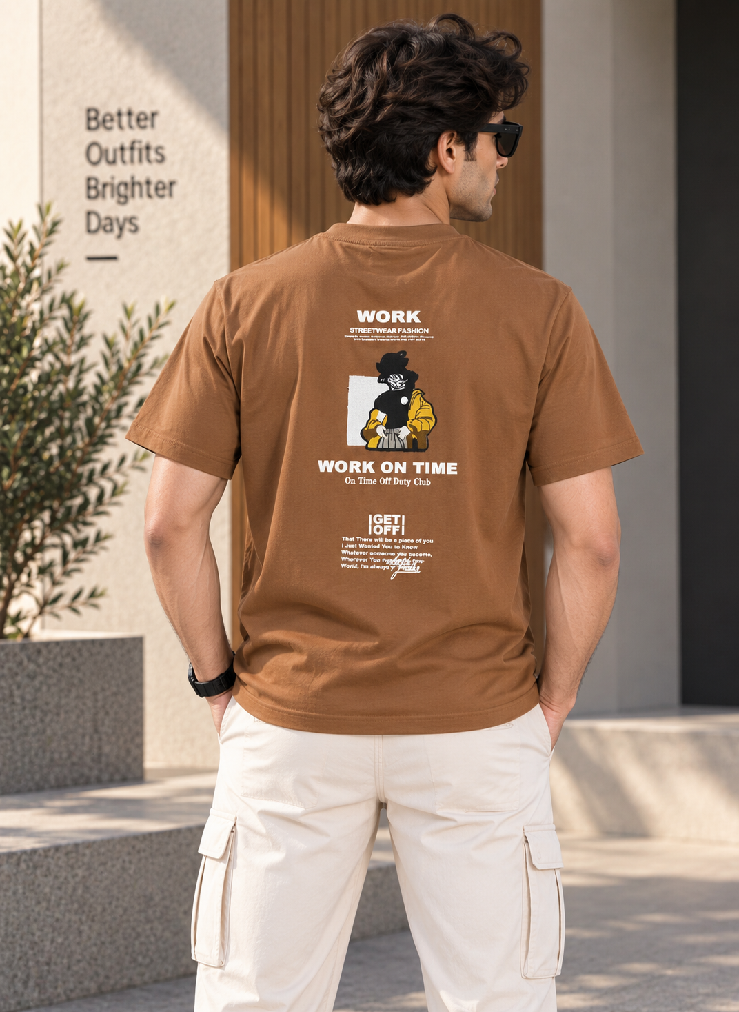 WorkOnTimeBrown2 Work On Time Oversized T-Shirt - Image 1