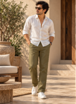 Olive Green Linen Cotton Pant - Image 2