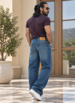 Blue Washed Baggy Fit Jeans - Image 3